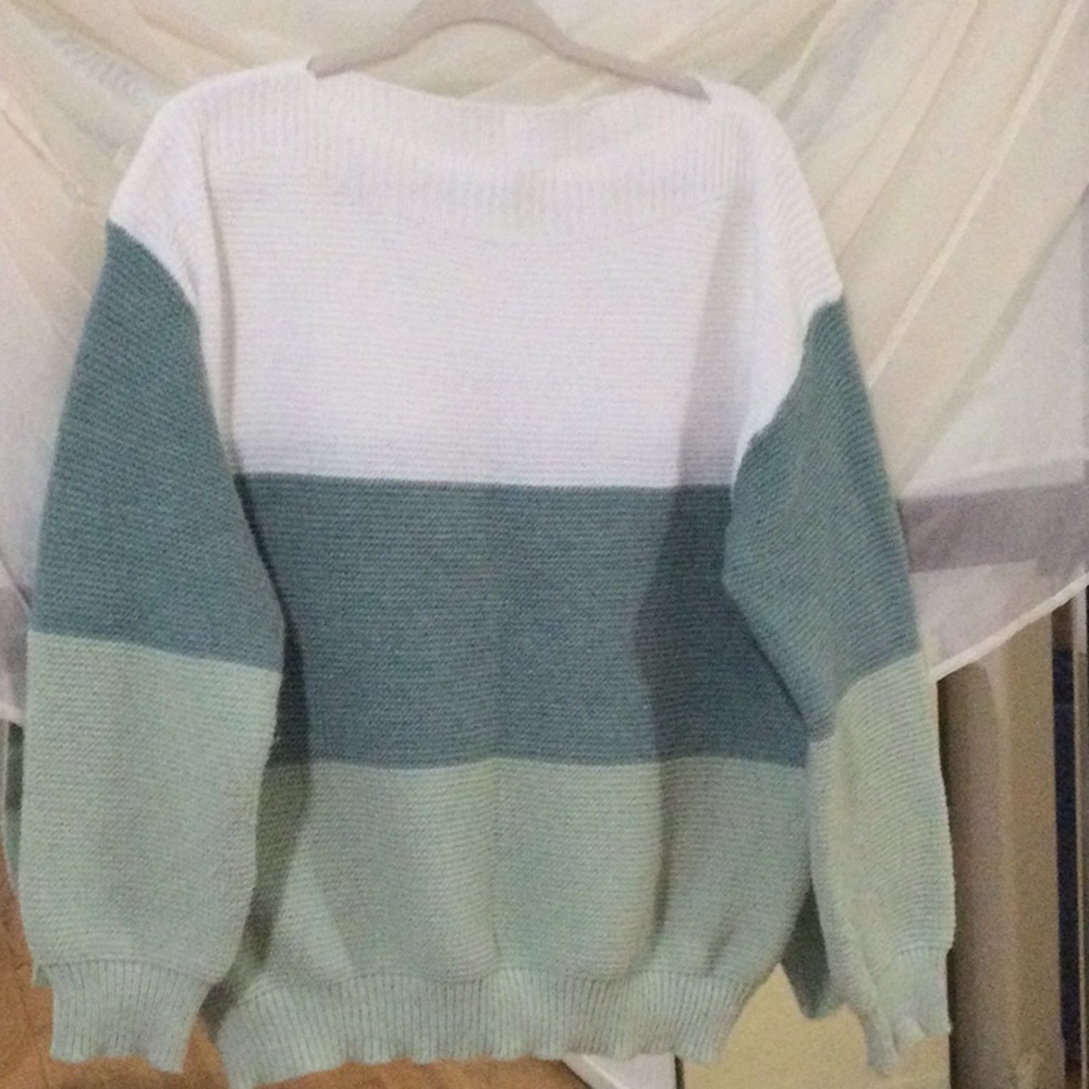 Sage green and white Women's Sweater